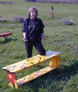 Sandra with one poppy bench