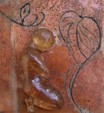 Kneeling figure, bas relief resin on tile